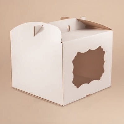 Коробка для торта с окном и ручками (белая), 300х300х250 мм