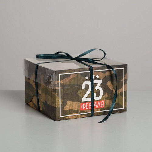 Коробка на 4 капкейка «23 Февраля», 16х16х10 см
