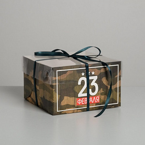 Коробка на 4 капкейка «23 Февраля», 16х16х10 см