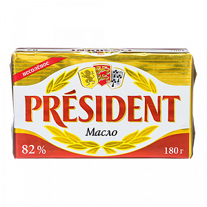 Масло сливочное President 82%, 180 г